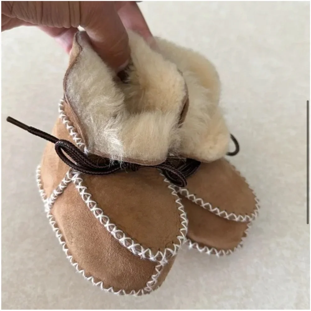 Baby Cozy Tan Baby Booties! Like new 9-12 months